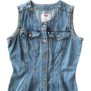 Vintage Levi’s Denim Dress Mini Button Up Sleeveless Medium Wash